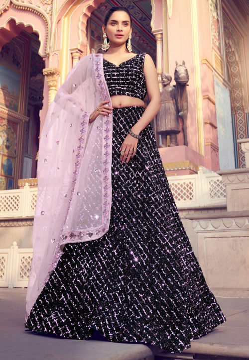 Bridal, Wedding Purple and Violet color Velvet fabric Lehenga : 1769276