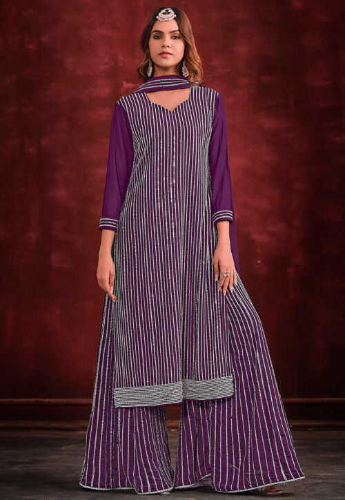 Embellished Georgette Pakistani Suit in Purple
