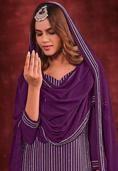 Embellished Georgette Pakistani Suit in Purple