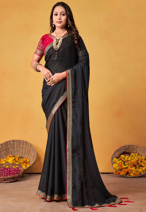 Embellished Georgette Silk Saree in Black