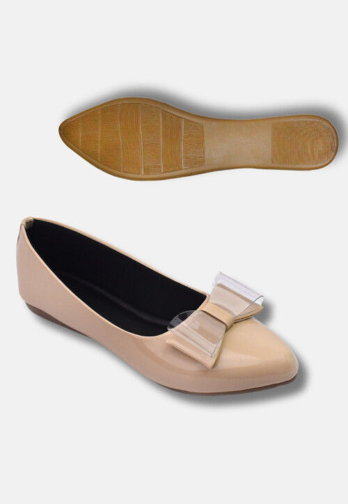 Embellished Leather Women Ballerinas in Beige