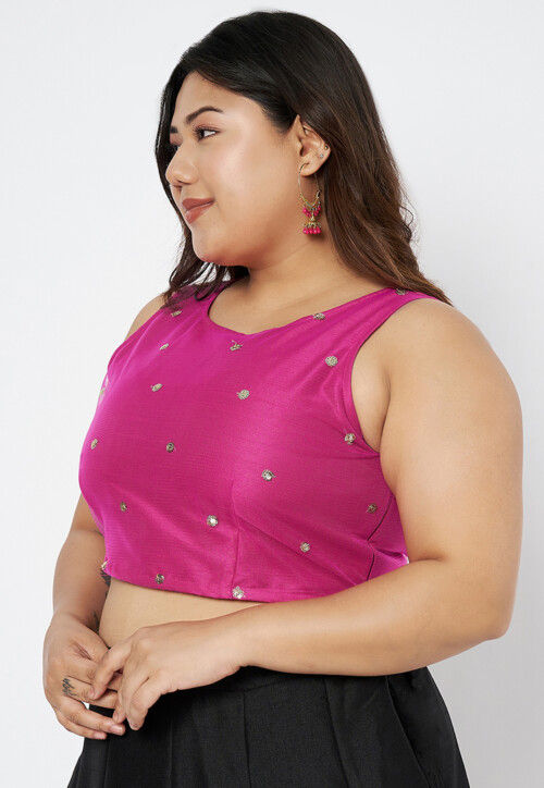 Embellished Net Blouse in Pink