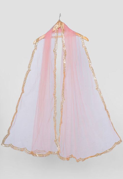 Embellished Net Dupatta in Baby Pink
