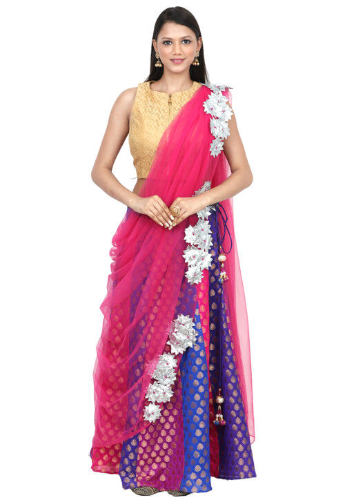 Embellished Net Dupatta in Fuchsia