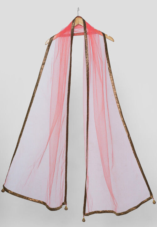 Embellished Net Dupatta in Peach