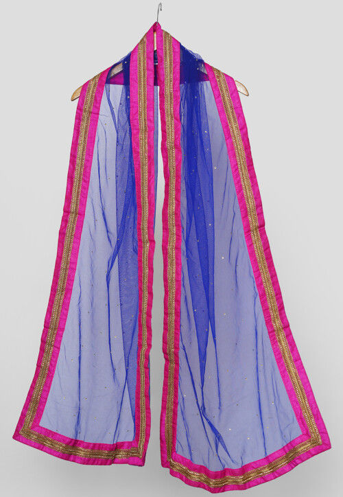 Embellished Net Dupatta in Royal Blue