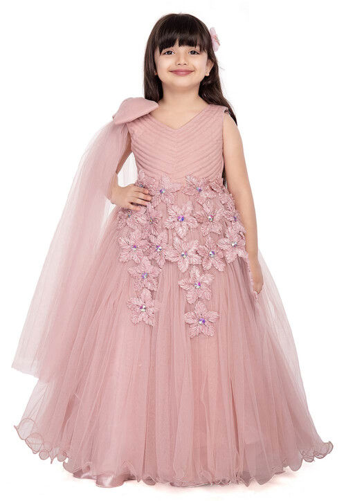 Embellished Net Gown in Peach