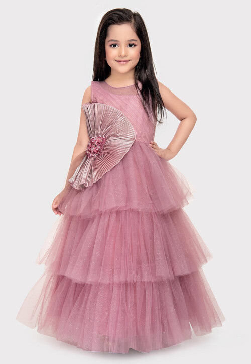 Embellished Net Gown in Pink