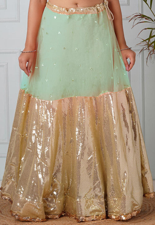 Embellished Net Skirt in Sea Green