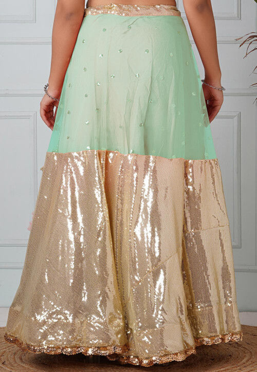 Embellished Net Skirt in Sea Green