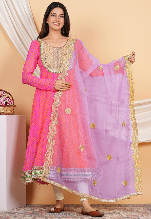 Embellished Organza Scalloped Dupatta in Light Purple