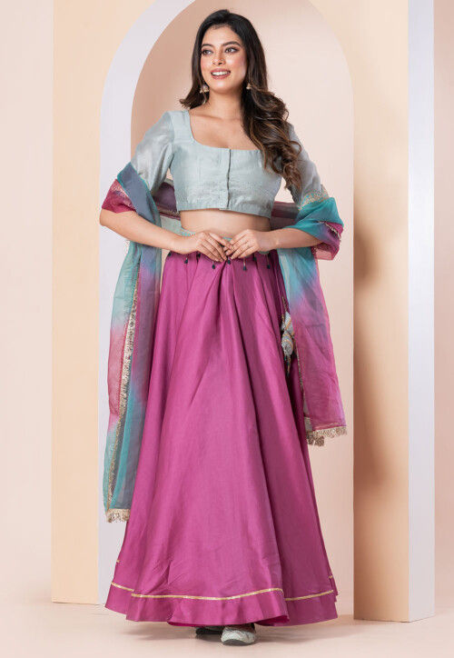 Embellished Polyester Lehenga in Purple