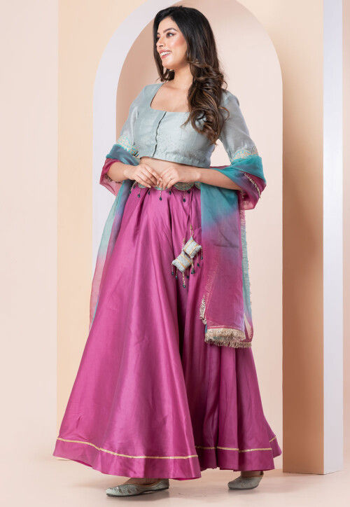 Embellished Polyester Lehenga in Purple