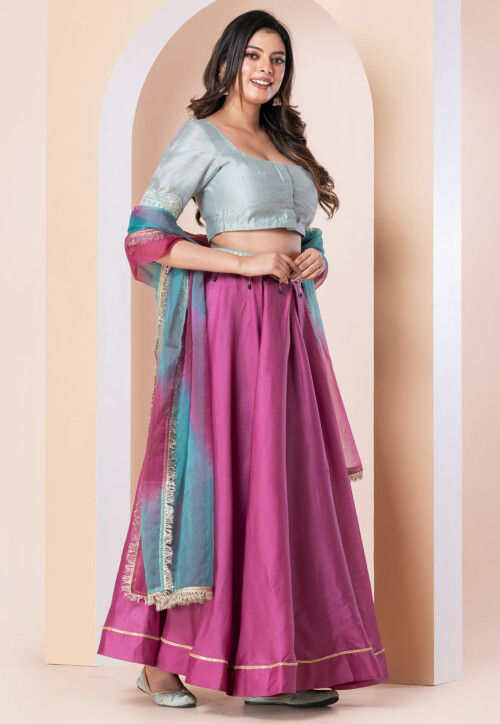 Embellished Polyester Lehenga in Purple