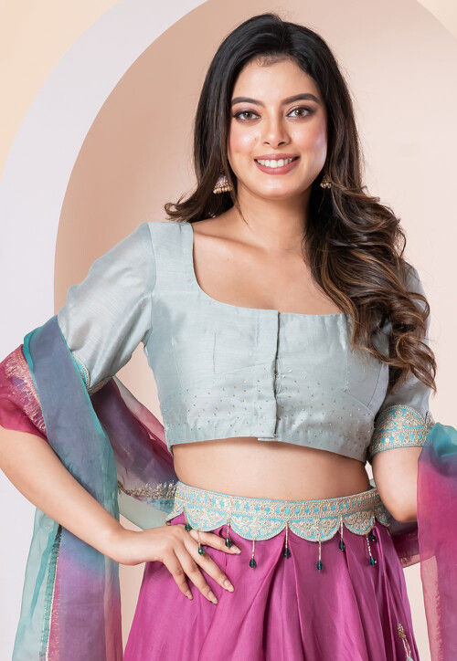 Embellished Polyester Lehenga in Purple