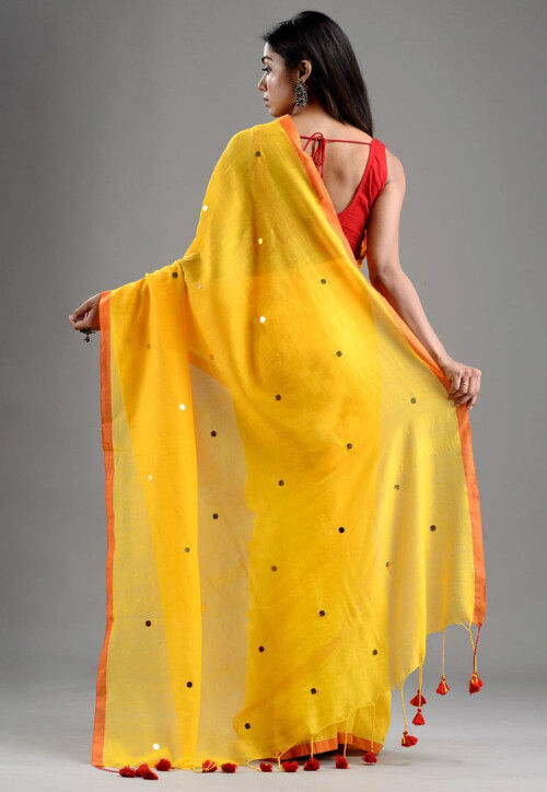 Women Teal Embellished Pure Cotton Saree with Blouse Piece