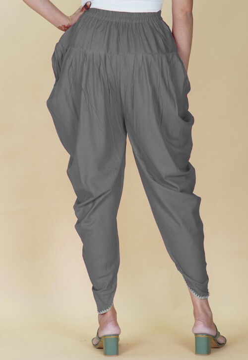 Embellished Rayon Tulip Pant in Grey