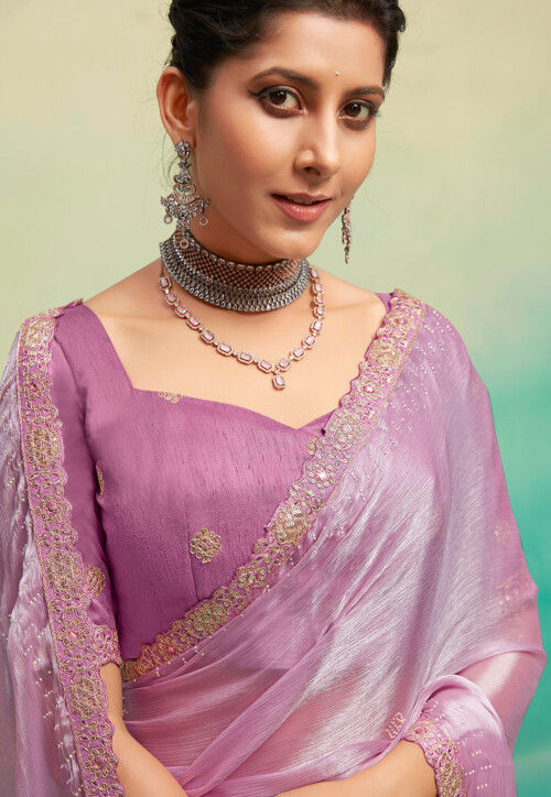 Buy Embellished Satin Chiffon Saree in Light Purple Online : SYC12006 ...