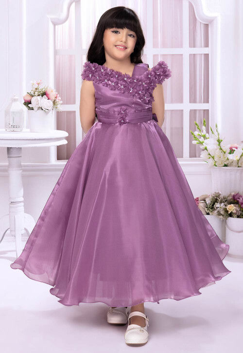 Embellished Satin Gown in Purple