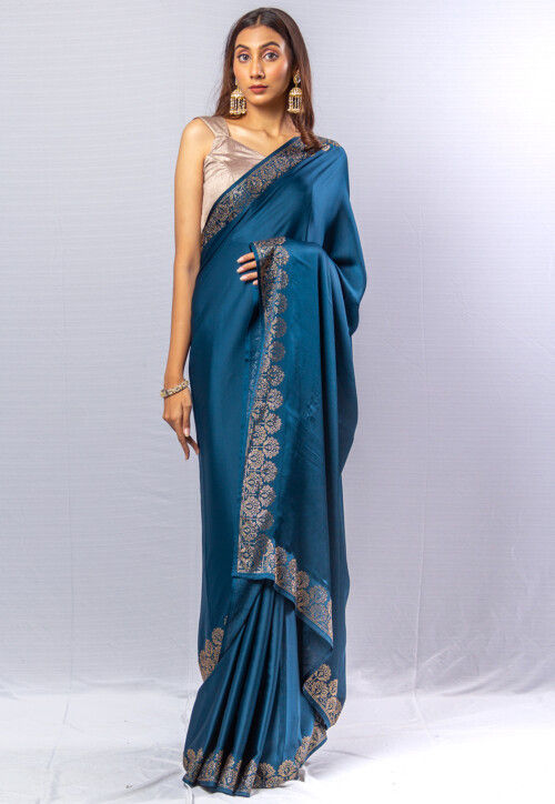 Navy Blue Handloom Weaving Pure Satin Saree