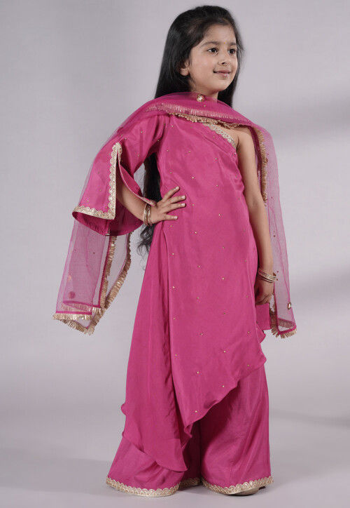 Embellished Shantoon Asymmetric Pakistani Suit in Pink
