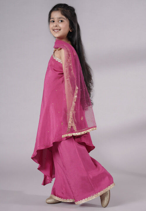 Embellished Shantoon Asymmetric Pakistani Suit in Pink