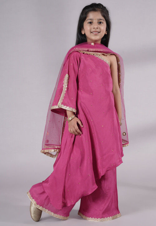 Embellished Shantoon Asymmetric Pakistani Suit in Pink