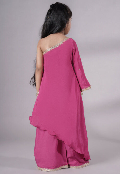 Embellished Shantoon Asymmetric Pakistani Suit in Pink