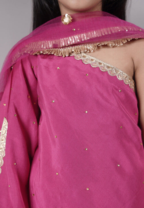 Embellished Shantoon Asymmetric Pakistani Suit in Pink