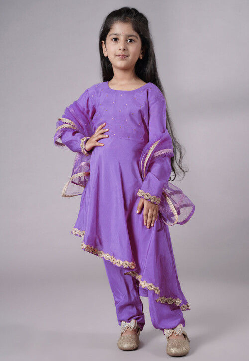 Embellished Shantoon Punjabi Suit in Light Purple