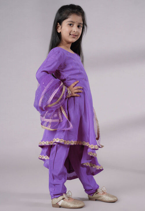 Embellished Shantoon Punjabi Suit in Light Purple