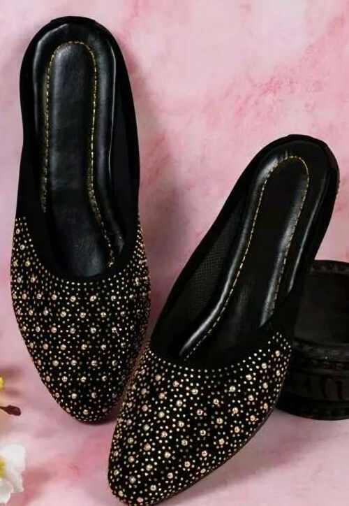Embellished Synthetic Women Mules in Black
