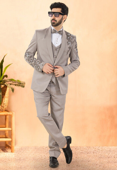 Embellished Terry Rayon Tuxedo in Navy Blue
