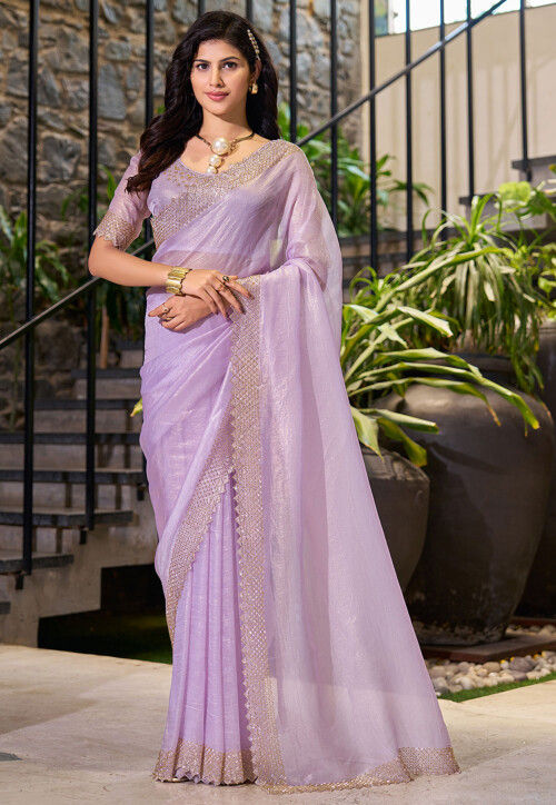 Embellished Tissue Saree in Purple