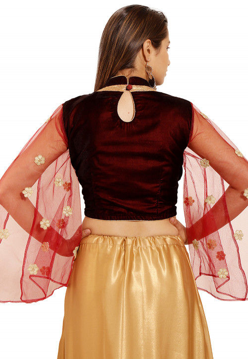 Embellished Velvet Blouse in Maroon