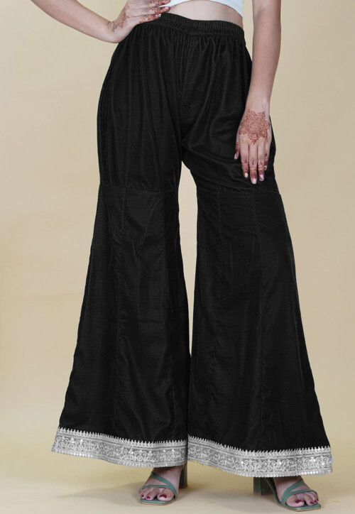 Embellished Velvet Palazzo in Black