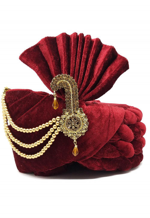 Embellished Velvet Turban in Maroon