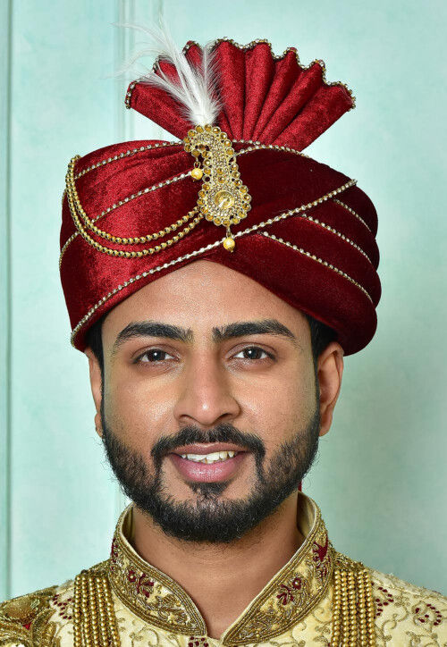 Maroon Foil Male Turban 