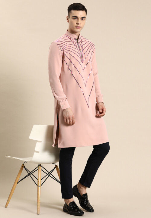 Buy Embellished Viscose Rayon Kurta in Light Old Rose Online MSA1682