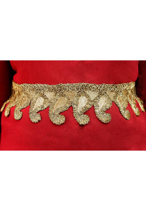 Embroidered Adjustable Waist Belt in Dark Beige