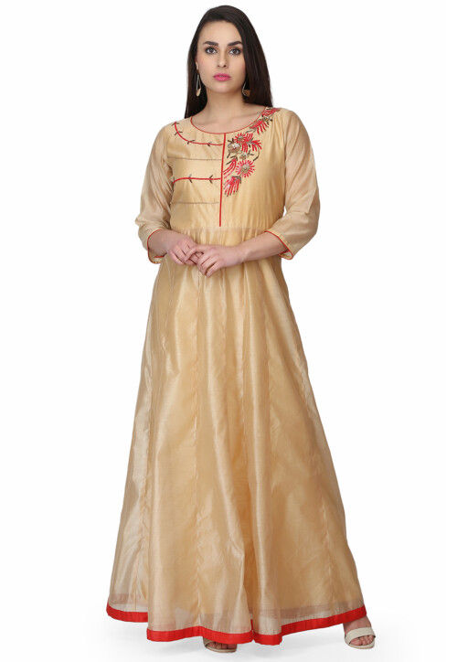 Beautifull Viscose chanderi frock type Gown