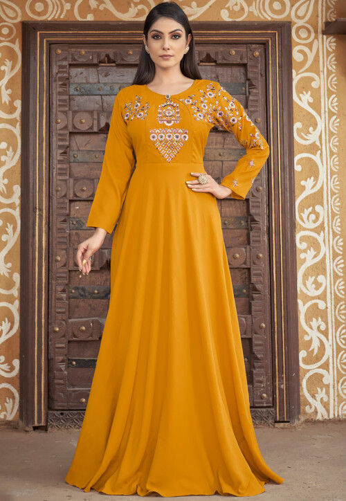 Embroidered Muslin Silk Gown in Mustrad