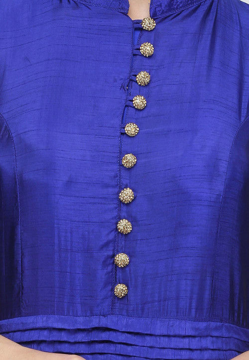 Embroidered Art Silk Abaya Style Suit in Royal Blue : KPK108