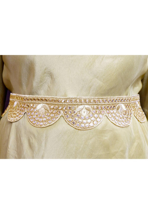 Embroidered Art Silk Adjustable Waist Belt in Beige