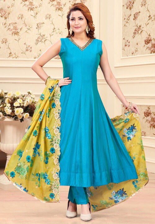 Buy Embroidered Art Silk Anarkali Suit in Blue Online : KRD196 - Utsav Fashion Buy Embroidered Art Silk Anarkali Suit in Blue Online : KRD196 - Utsav Fashion