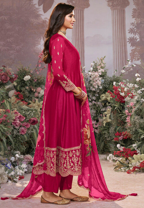 Buy Embroidered Art Silk Anarkali Suit in Fuchsia Online : KKE261 ...