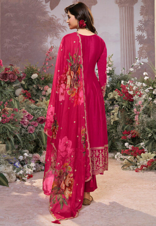 Buy Embroidered Art Silk Anarkali Suit in Fuchsia Online : KKE261 ...