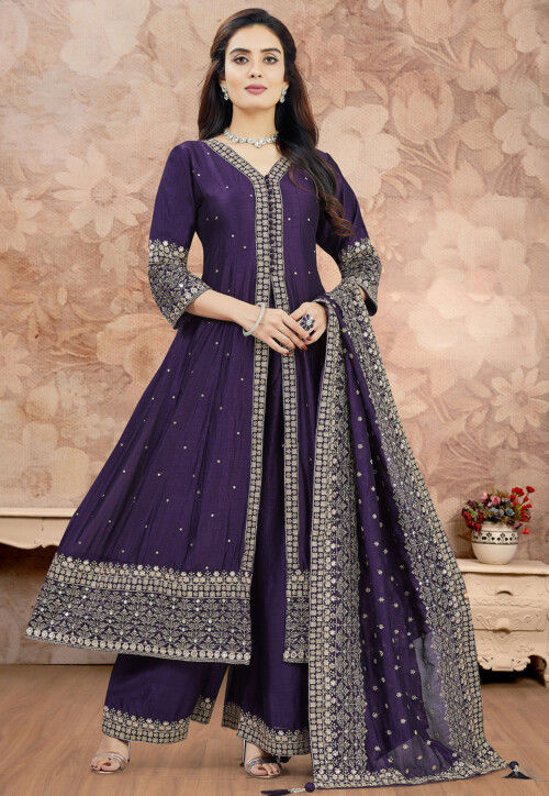 strapless open back dress Purple Rose Chikankari Anarkali Kurta Set (Set Of 3) Xxl