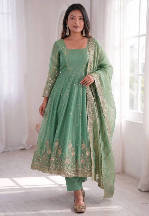 sea green anarkali dress Sea Green Embroidery Traditional Anarkali Gown s