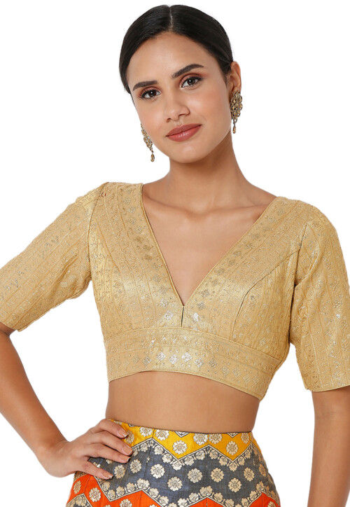 Embroidered Art Silk Blouse in Golden